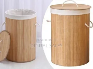 Round Bamboo Laundry Hamper With Lid -