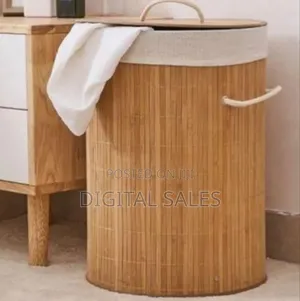 Round Bamboo Laundry Hamper With Lid -