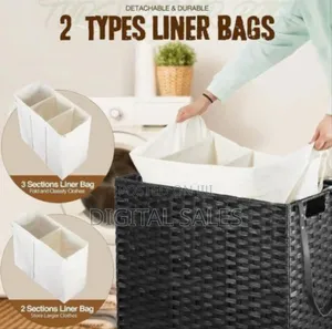 Rolling Wicker Laundry Hamper With Lid and Liner