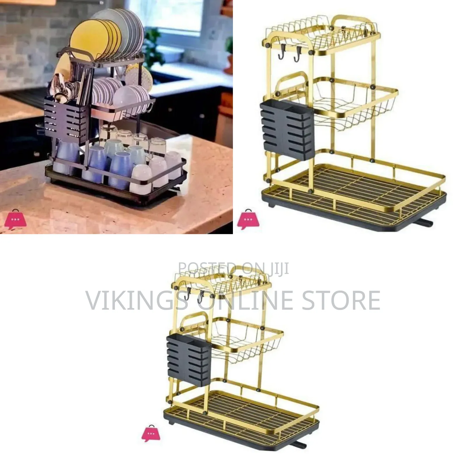 Deluxe 2-Tier Gold Finish Dish Drying Rack Kitchen Organizer