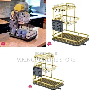 Deluxe 2-Tier Gold Finish Dish Drying Rack Kitchen Organizer