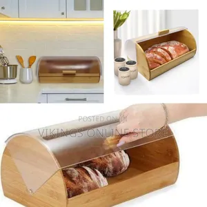 Elegant Wooden Bread Box With Transparent Roll-Top Lid - Multicolor