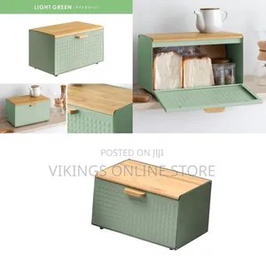 Modern Bread Bin With Natural Wooden Cutting Board Lid - Multicolor