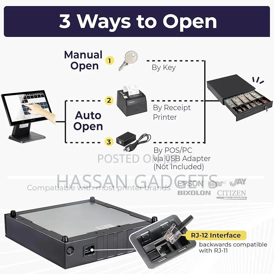 Volcora Cash Register Drawer For Point Of Sale (Pos) System,