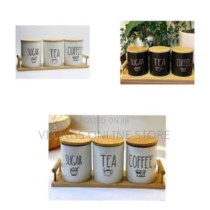 Charming Cylindrical Coffee, Tea, and Sugar Canister Set With Bamboo