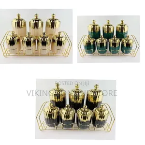 Regal Gold Black Ceramic Canister Set - 7 Pieces With Metal Rack