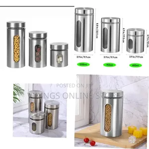 Set of Three Stainless Steel Kitchen Storage Canisters-Multicolors