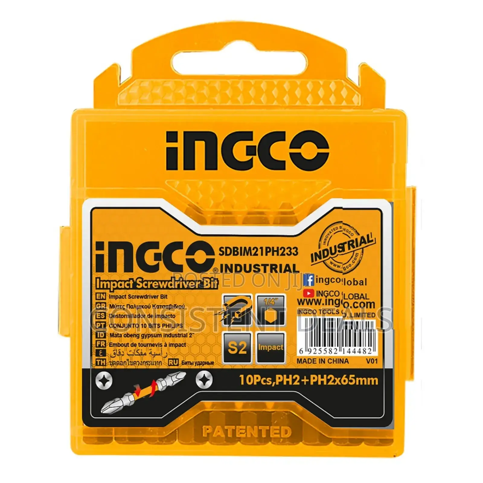 Ingco 10 Pcs Impact Screwdriver Bit Screw Ph2 + Ph2 65mm Set