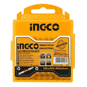 Ingco 10 Pcs Impact Screwdriver Bit Screw Ph2 + Ph2 65mm Set