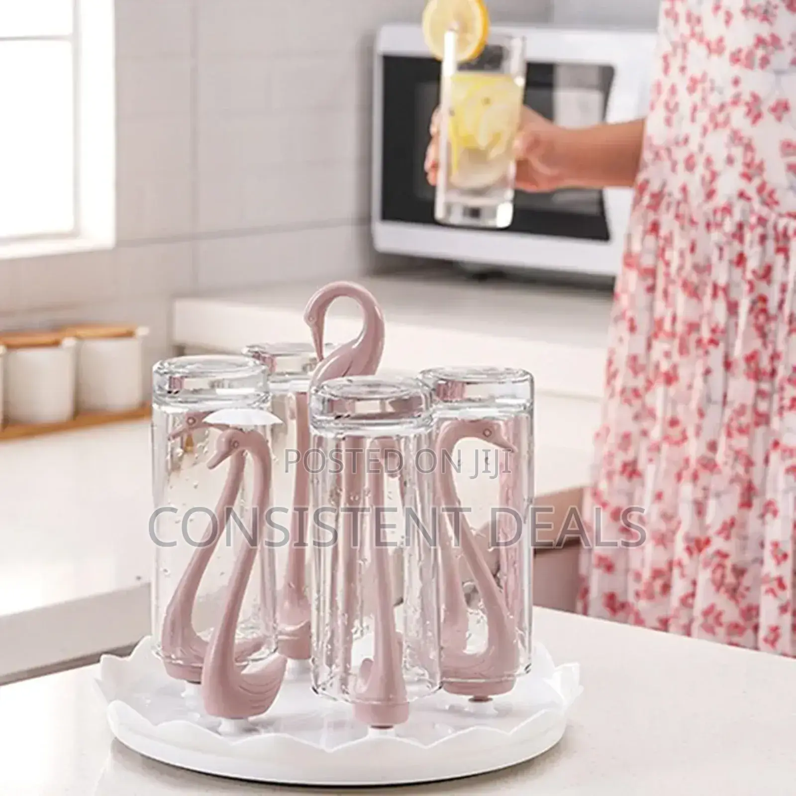Draining Cup Storage Rack Holder Space Saving Rotating Water Cup Rack