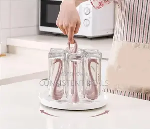 Draining Cup Storage Rack Holder Space Saving Rotating Water Cup Rack