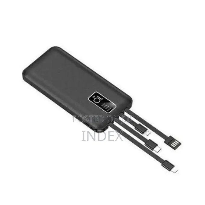 10000mah Power Bank With 4 Different Charging Cables - Black