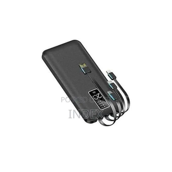 10000mah Power Bank With 4 Different Charging Cables - Black