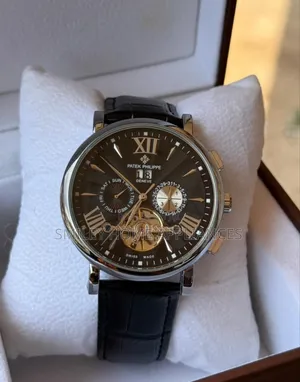 Full Black Leather Strapped Patek Phillipe Men's Original Wrist Watch