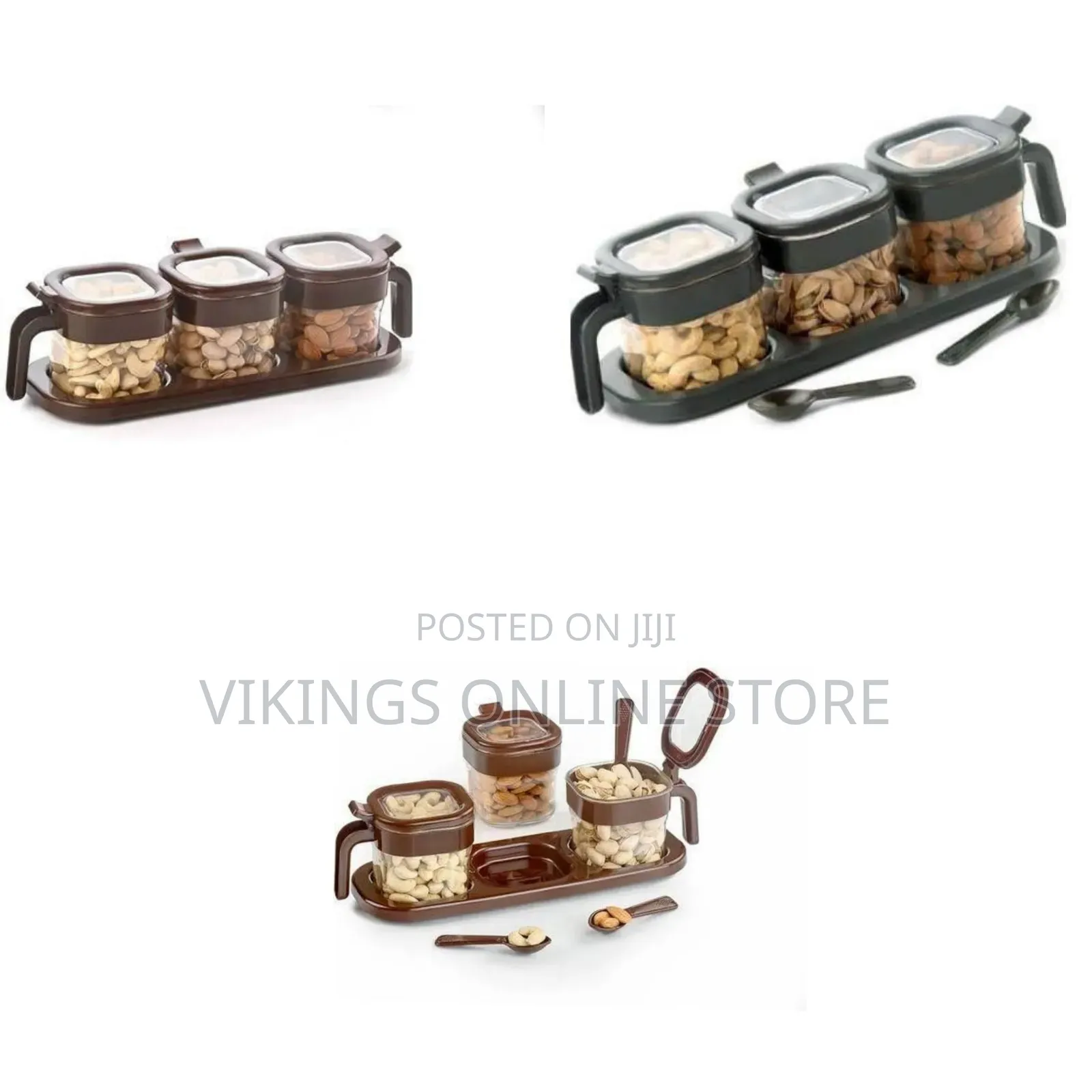 Versatile 3-Pc Storage Jar Set With Serving Tray and Spoons-Multicolor