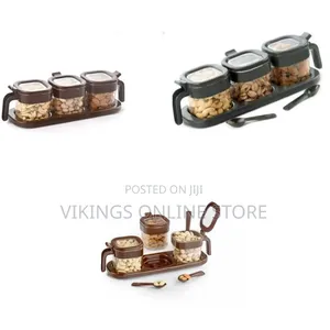 Versatile 3-Pc Storage Jar Set With Serving Tray and Spoons-Multicolor