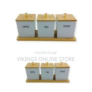 Elegant Coffee, Tea, and Sugar Canister Set With Bamboo Lids and Tray