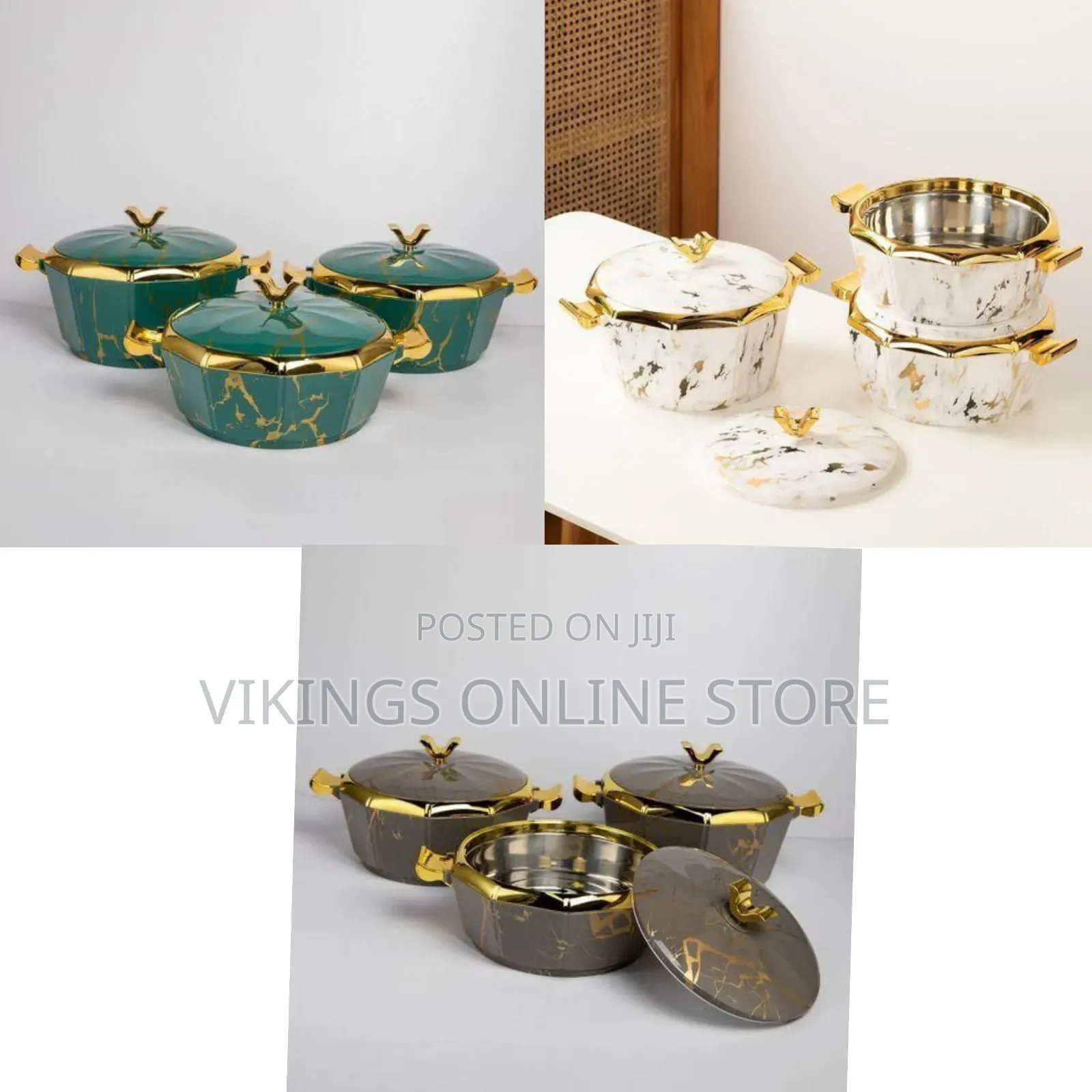 3-Pc Luxury Marble-Patterned Insulated Serving Casserole Set With Lids