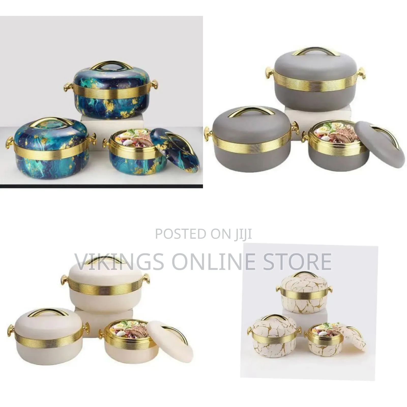 Premium Marble-Patterned Insulated Casserole Set With Metallic Trim
