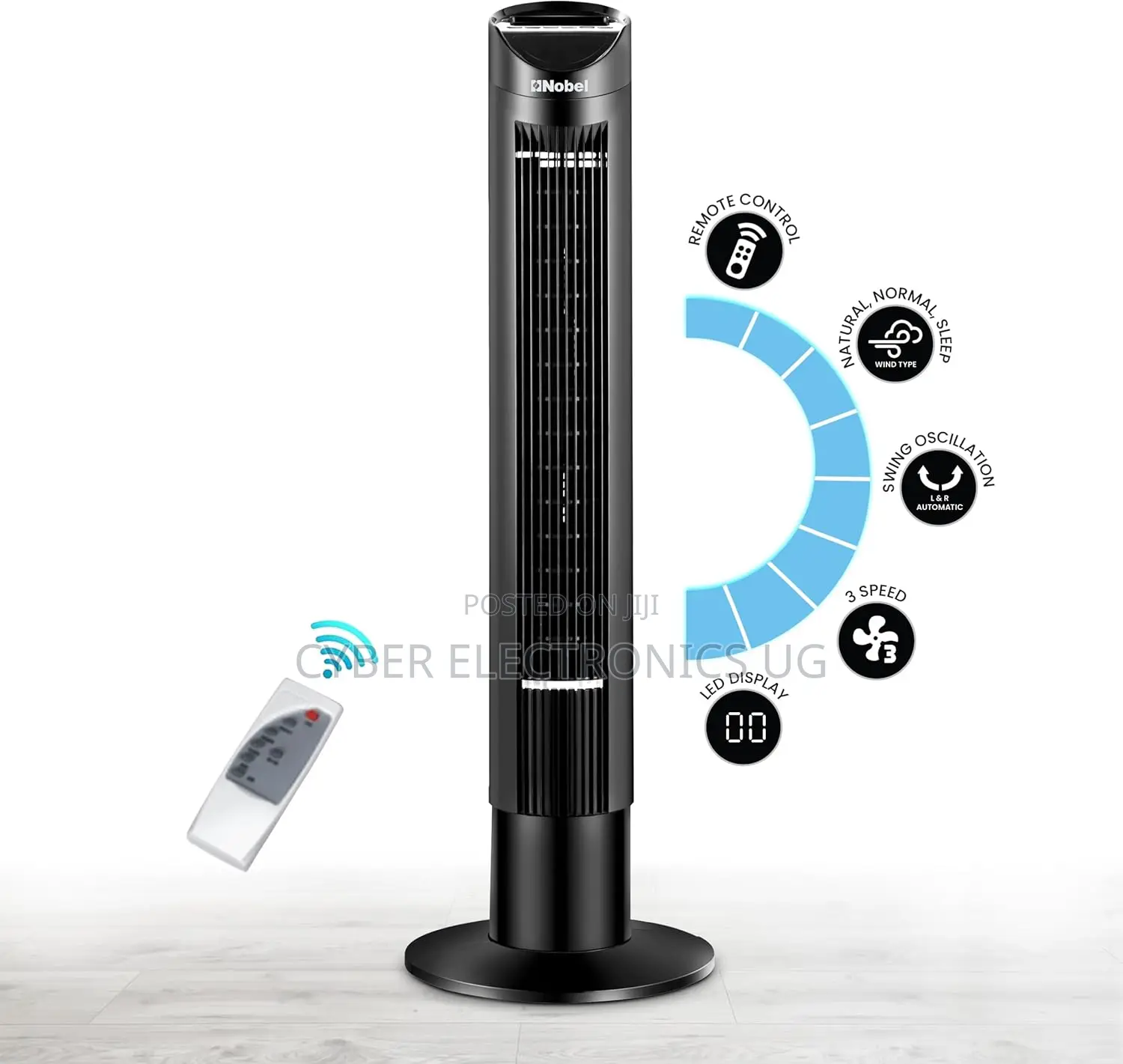 Tower Fan 3-Speed, Automatic Oscillation