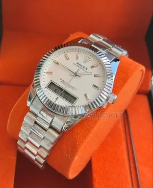 White Face Unisex Silver Strapped Original Analog Digital Rolex Watch
