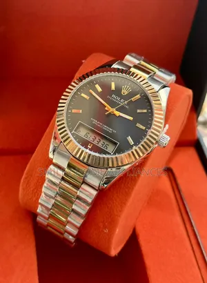 Black Face Silver Strapped Unisex Rolex Classy Analog Digital Watch