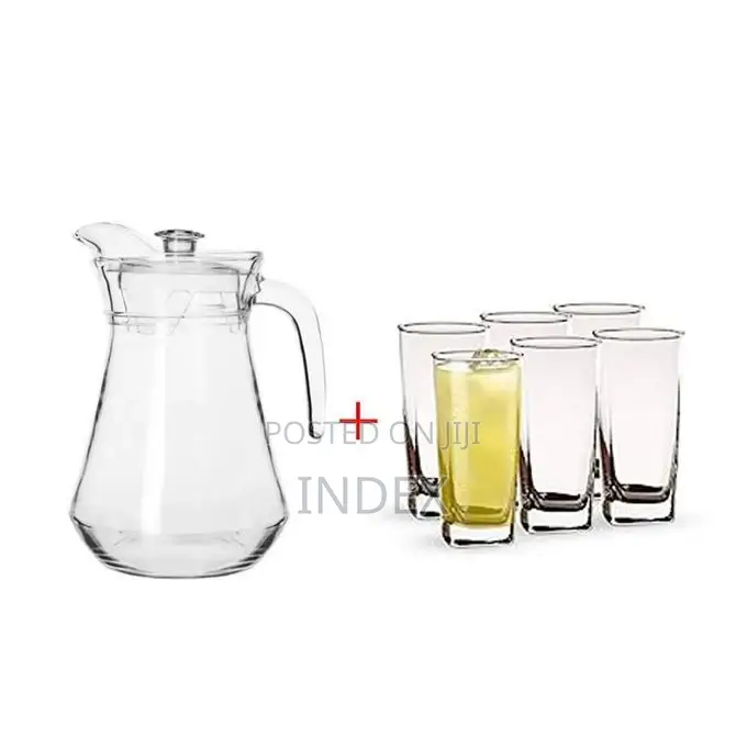 1 Jug and 6 Square Glasses-Transparent
