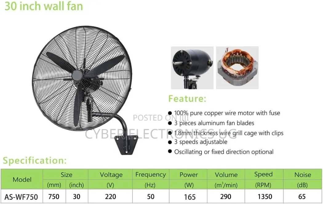 30inch Heavy-Duty Industrial Wall Mounted Fan