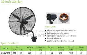 30inch Heavy-Duty Industrial Wall Mounted Fan