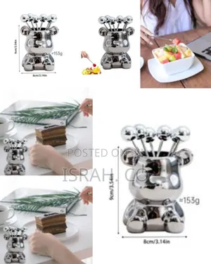 Stainless Steel Dessert Forks With Storage Jar Cute Bear Utensils