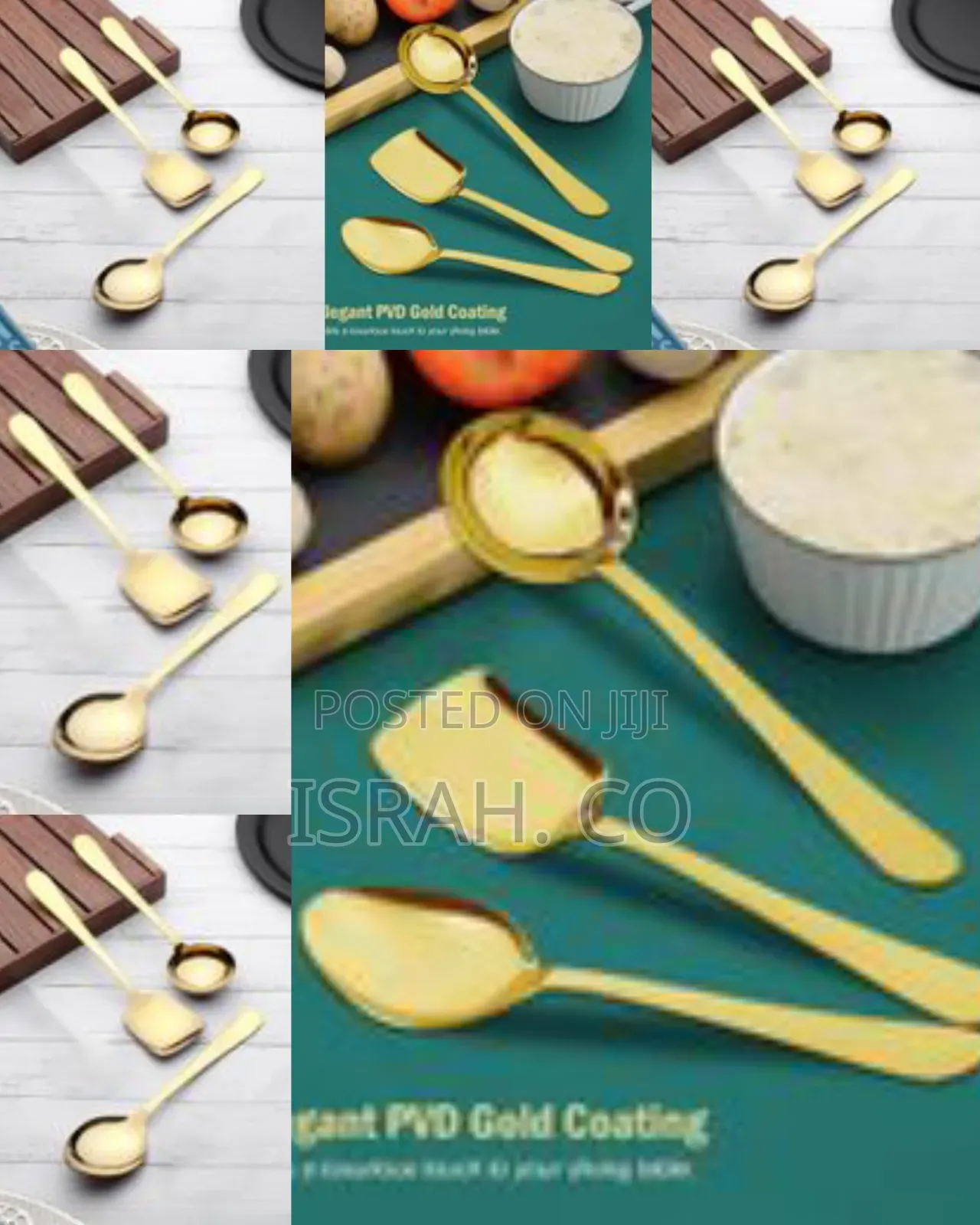 3 Pieces Stainless Steel Golden Serving Spoons Set