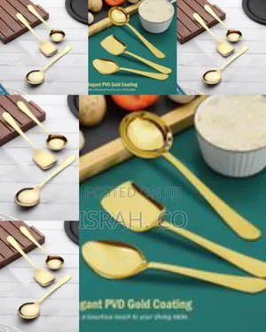 3 Pieces Stainless Steel Golden Serving Spoons Set