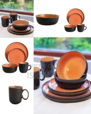 24pcs of Royal Color Glaze Stoneware Plates Bowls Cups Side