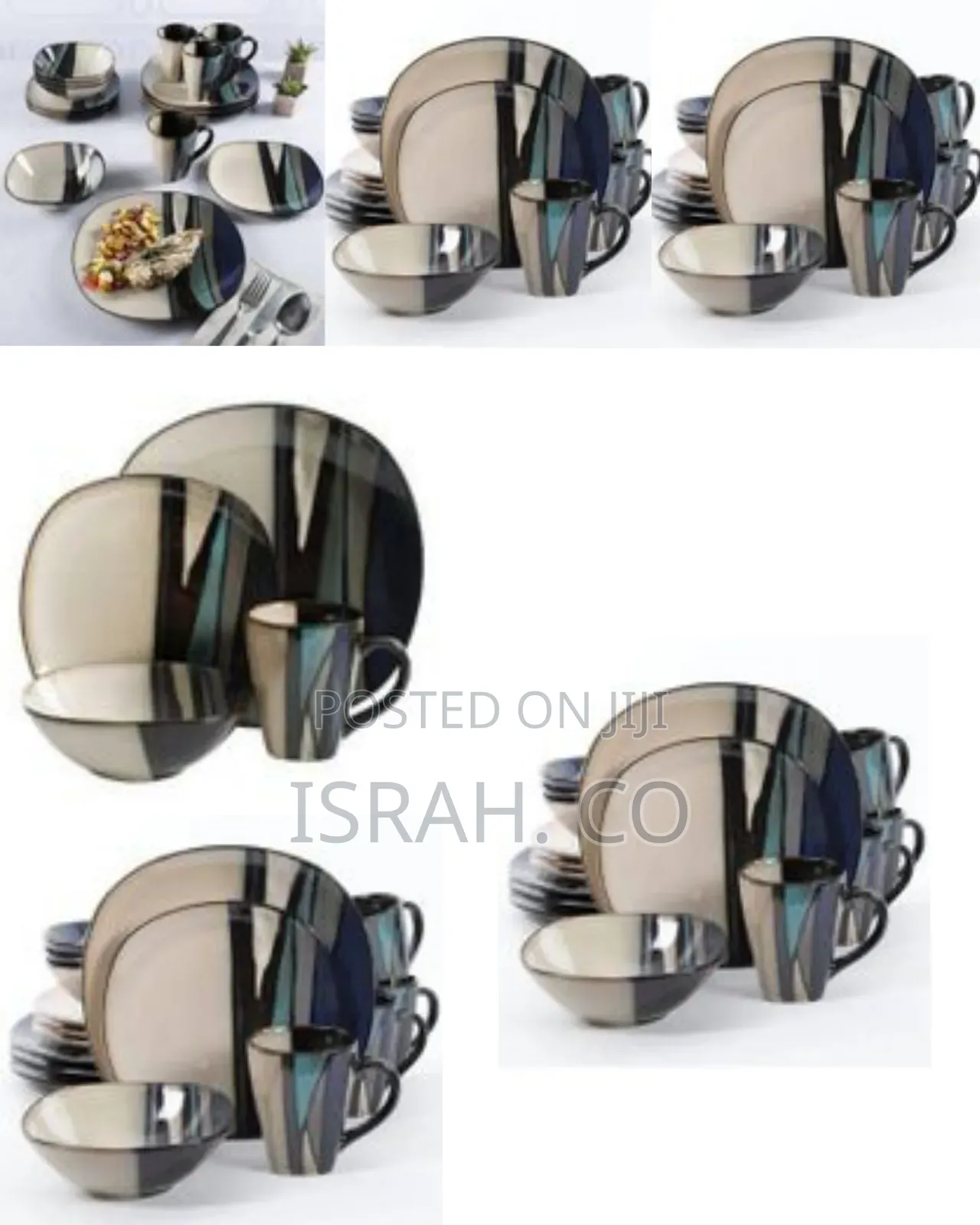 24 Piece Porcelain Blur Lined Chip Resistant Dinner Sets