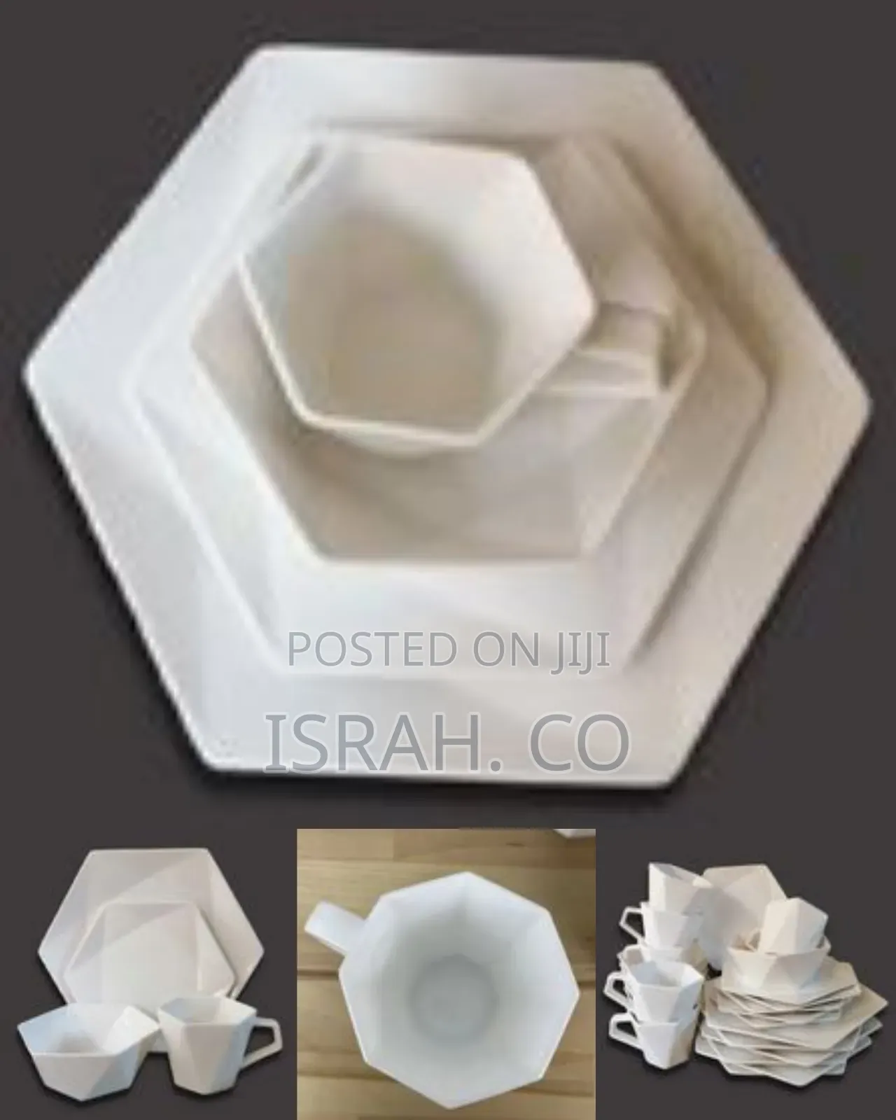 24 Pieces of Hexagonal Plates, Bowls, Cups, Dinner Set