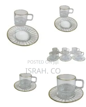 6 Pieces of Gold Line Glass Tea Coffee Cups Mugs and 6 Saucers