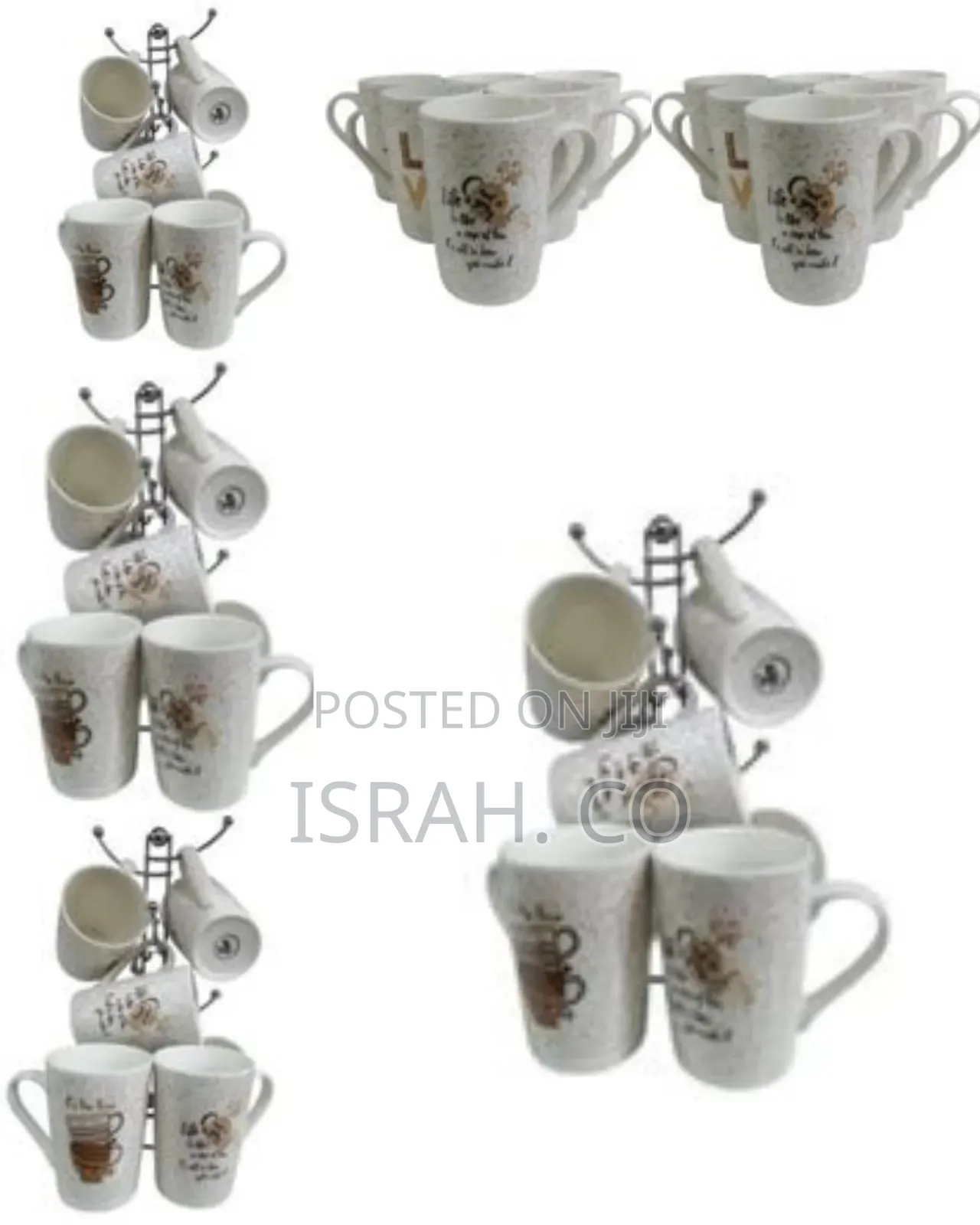 6-Piece Mug Sets 380ml Porcelain Brown Dotted Patterned Coffee Tea