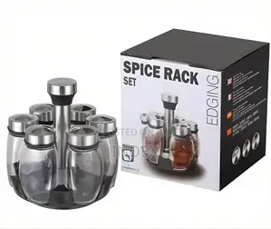 6pcs Spice Rack Jars With Rotating Stand