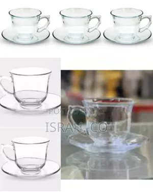 6 Pieces of Plain Glass Tea Cups and Saucers Sets Coffee Flower