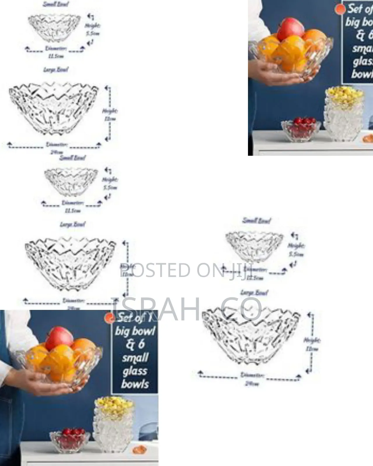 Delisoga 7 Piece Crystal Glass Bowl Set Decorative Fruit Bowl