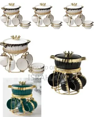 Fancy Ceramic Soup Tureen Bowl Gift Set With 6 Soup Bowls/Cups