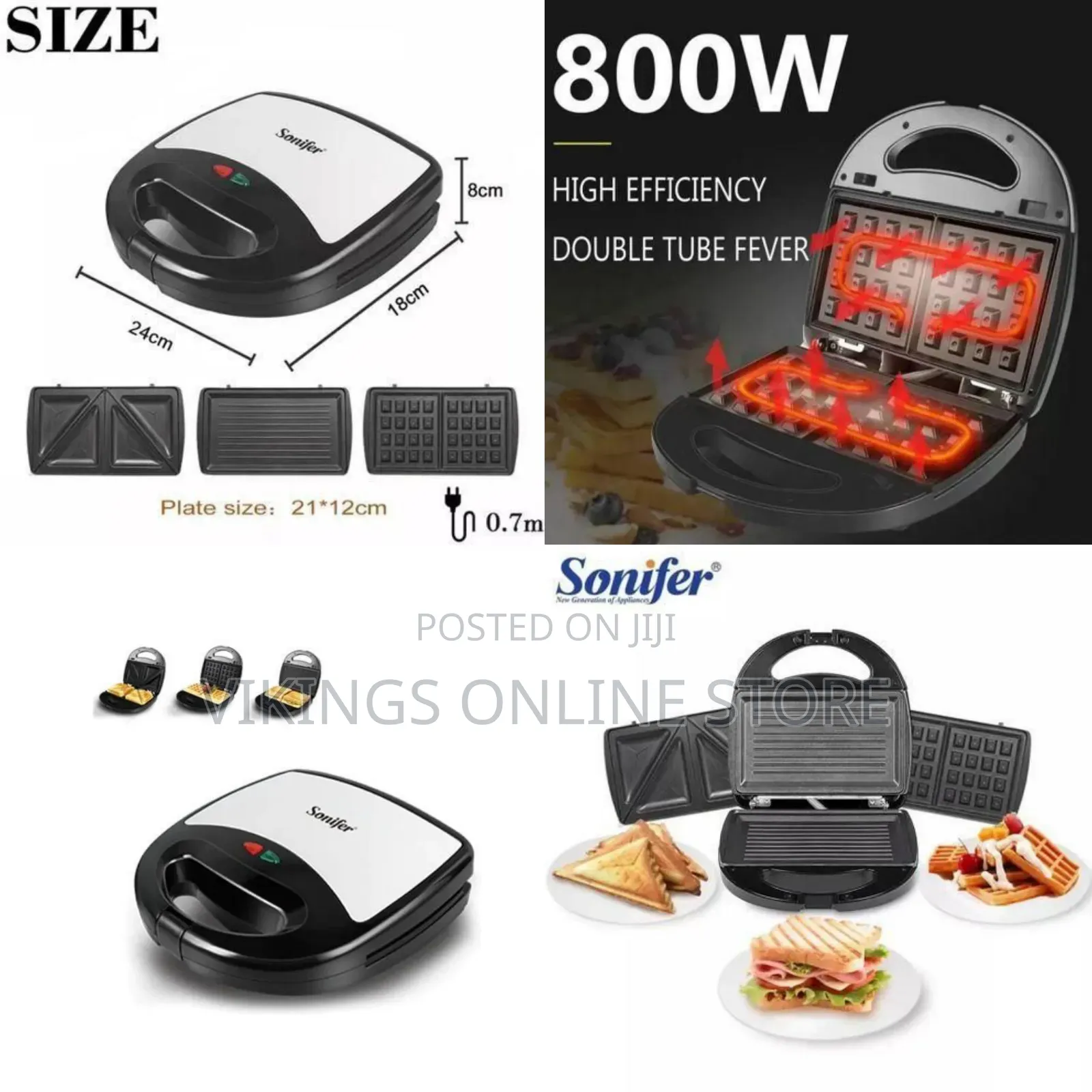 Versatile 3-in-1 Sandwich Maker, Waffle Iron, and Grill - Multicolor