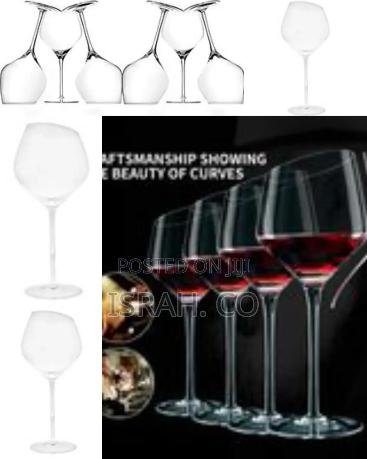 6pc Large Slant Rim Wine Glasses With Long Stem Drinking Crystal Mugs