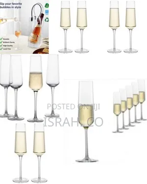 6pc Long Stem Champagne Flutes Crystal Clear and Seamless Tower