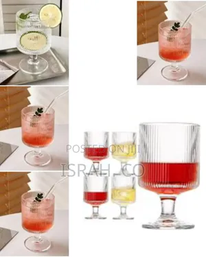 Set of 6 Ribbed Glasses All Purpose Water Goblet Cups 250ml Drinking