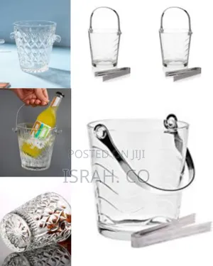 Elegant Clear Crystal Ice Bucket With Ice Tong and Handle, Wine Cooler