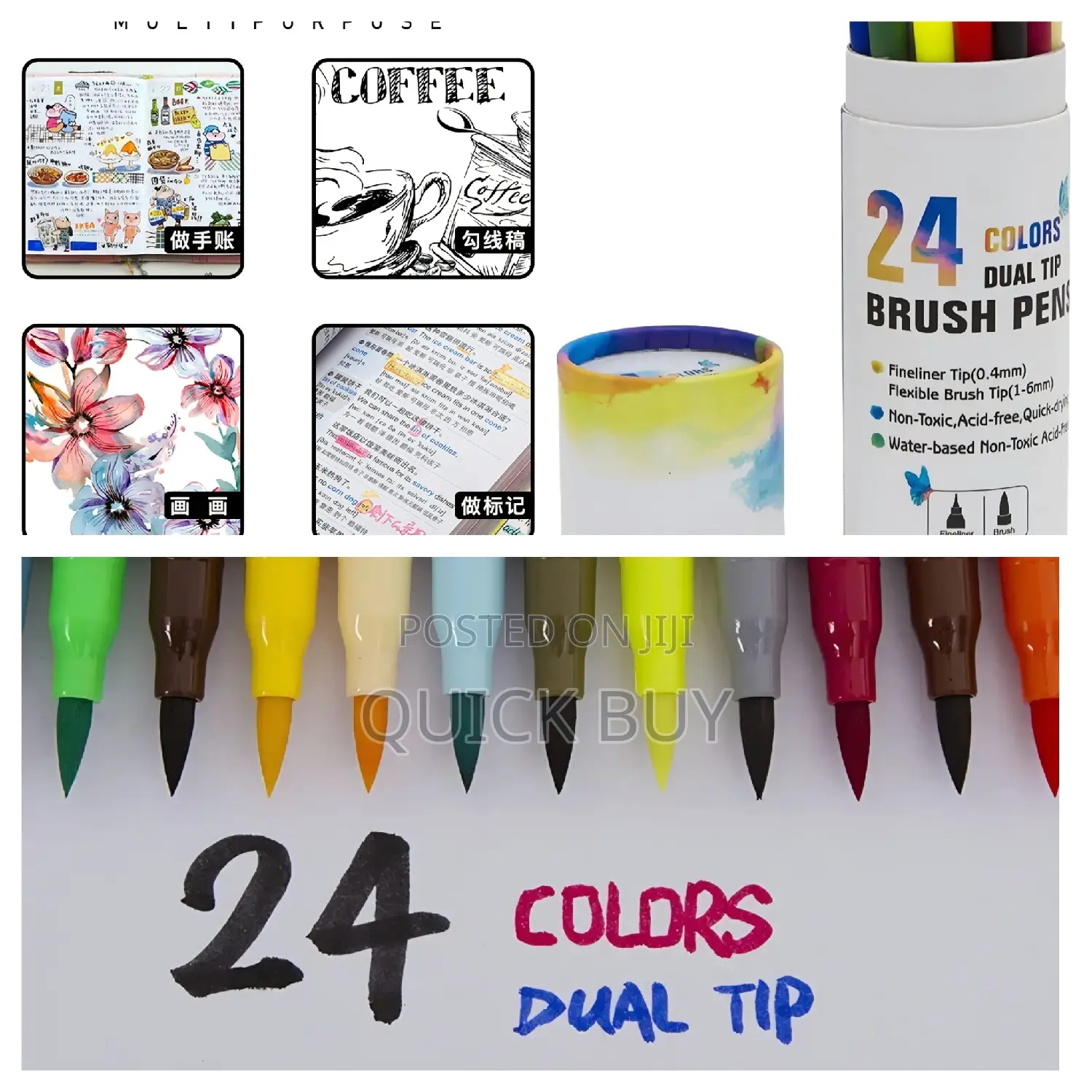 24 Colors Dual Tip Brush Pens
