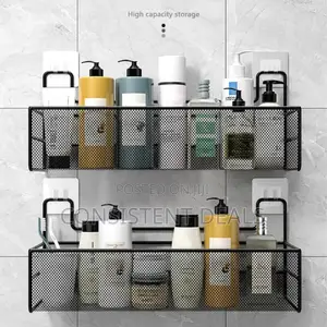 2pc Wall Mounted Bathroom Shelf - No Drill Shower & Toilet Organizer