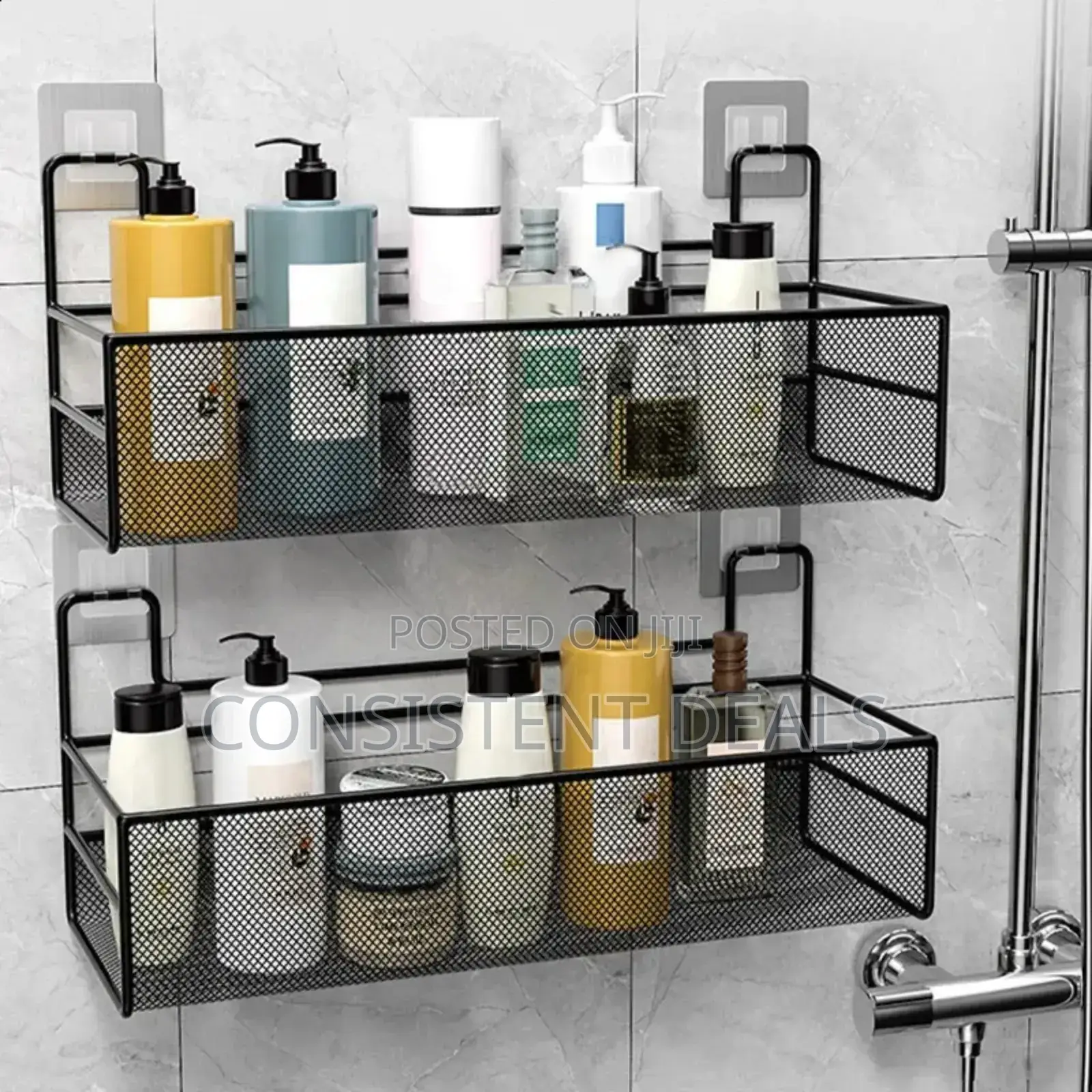 2pc Wall Mounted Bathroom Shelf - No Drill Shower & Toilet Organizer