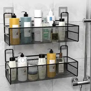 2pc Wall Mounted Bathroom Shelf - No Drill Shower & Toilet Organizer